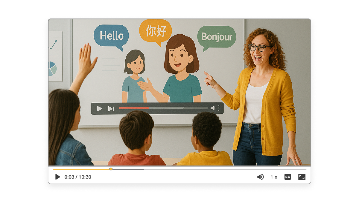 Multilingual instructional video creator showcasing clear voiceovers and on-screen text in multiple languages for better instructional reach.
